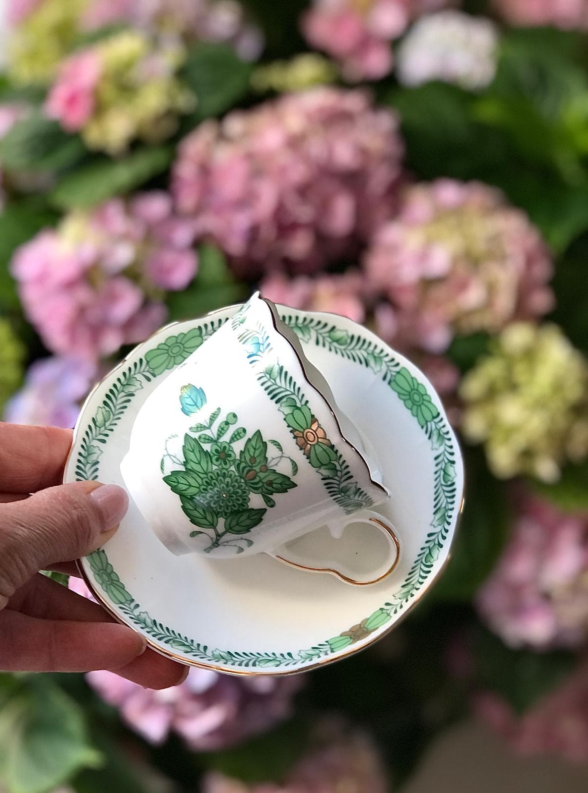 Jardin de Vert fincan tabağındaki yeşil bitki desenleri