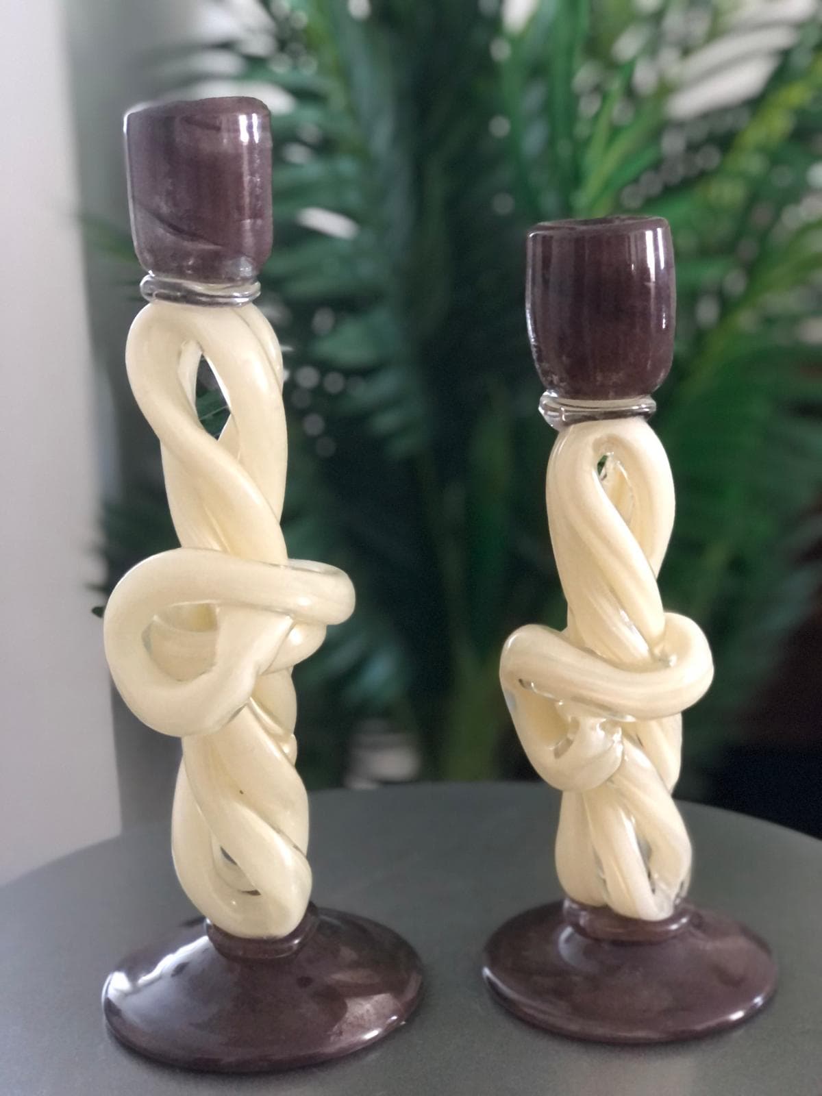 İkili Cam Kahverengi Krem Mumluk 26cm-29cm