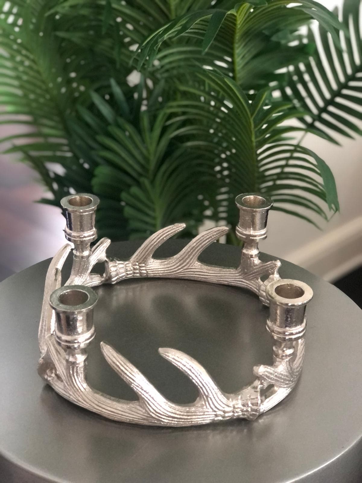 Gümüş Dörtlü Dal Mumluk 28x10cm