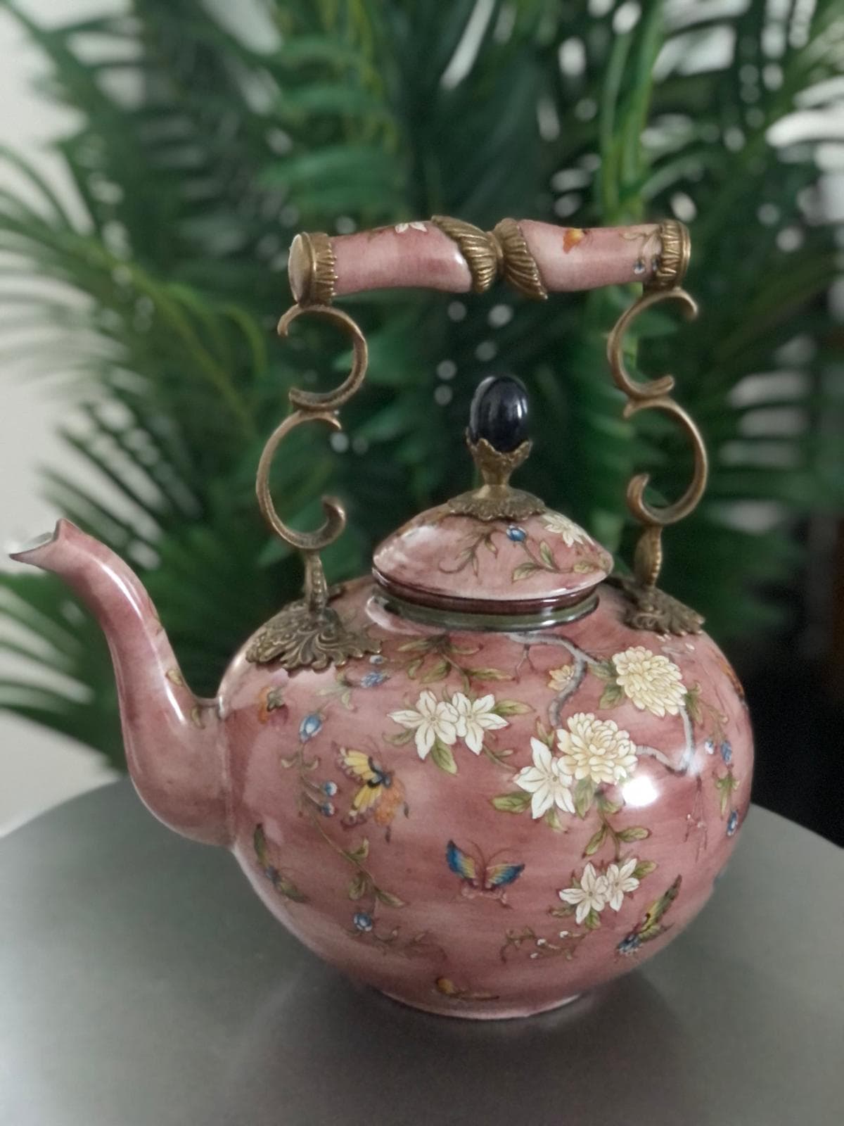 Pembe Eskitme Porselen Dekoratif Demlik 26x27cm