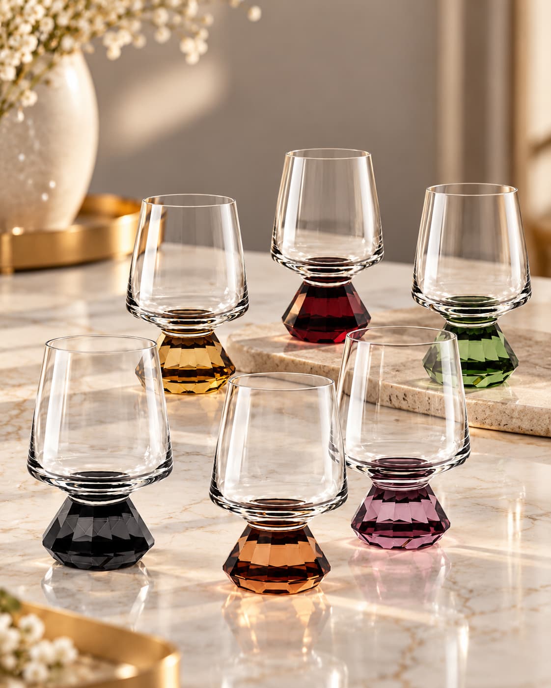 Sofrada renkli ayaklarıyla altı Bonny shot bardağı