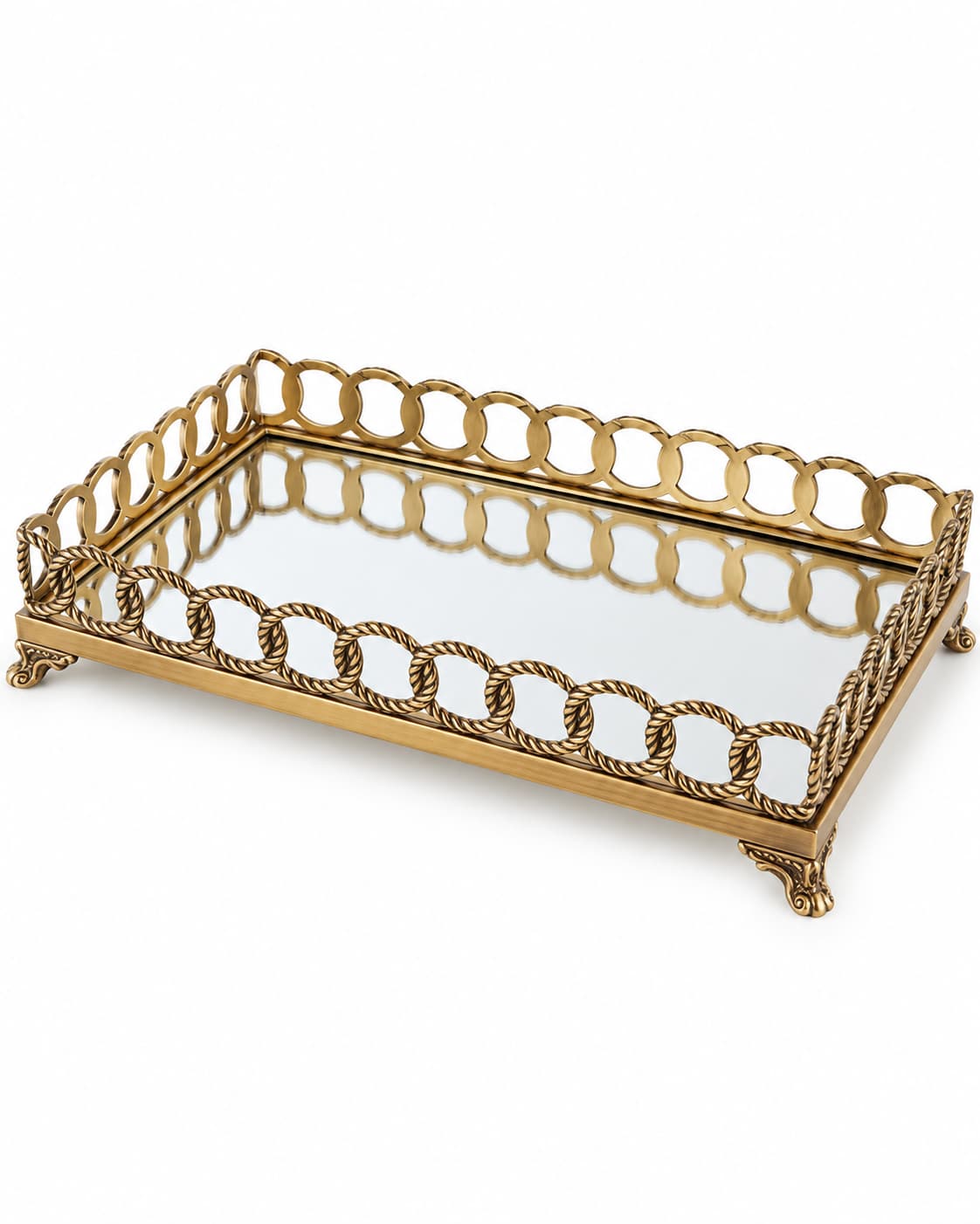 Gold Eskitme Pirinç Dikdörtgen Aynalı Jardenyer 56x38x10cm