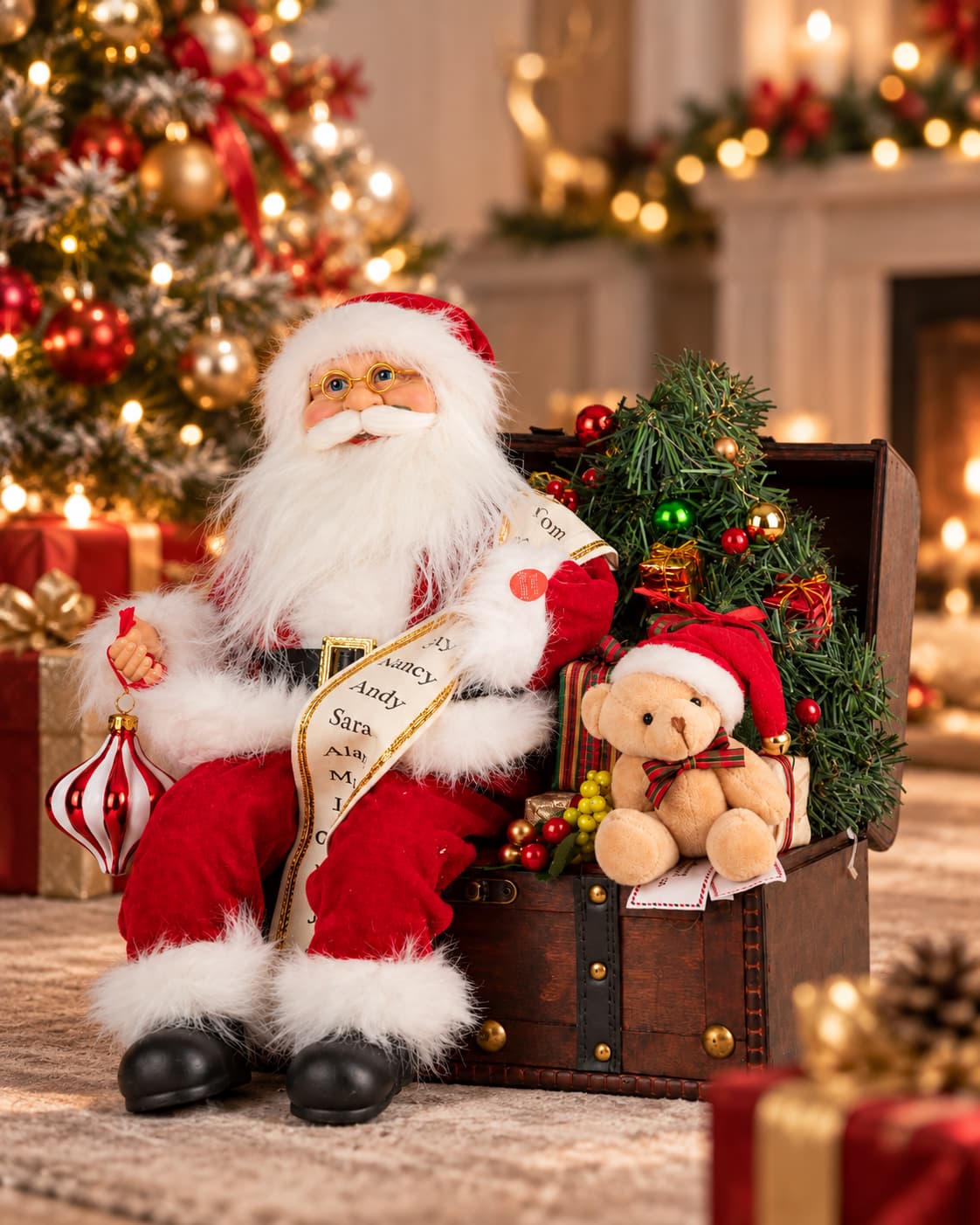 Hareketli ve Müzikli Sandıklı Noel Baba 40 cm