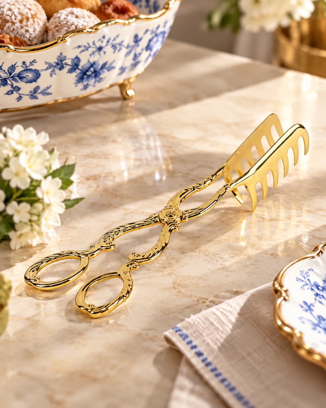 Kahvaltı sofrasında Rönesans gold dişli servis maşası